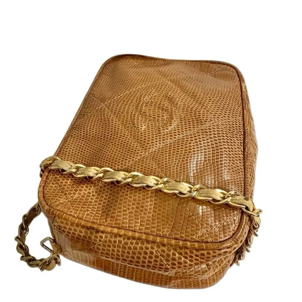 CHANEL Tan Leather Crossbody Bag with Gold Chain